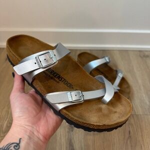 Birkenstock Mayari Silver Metallic Toe Loop Sandals EU 40 US 9.5 Medium Narrow